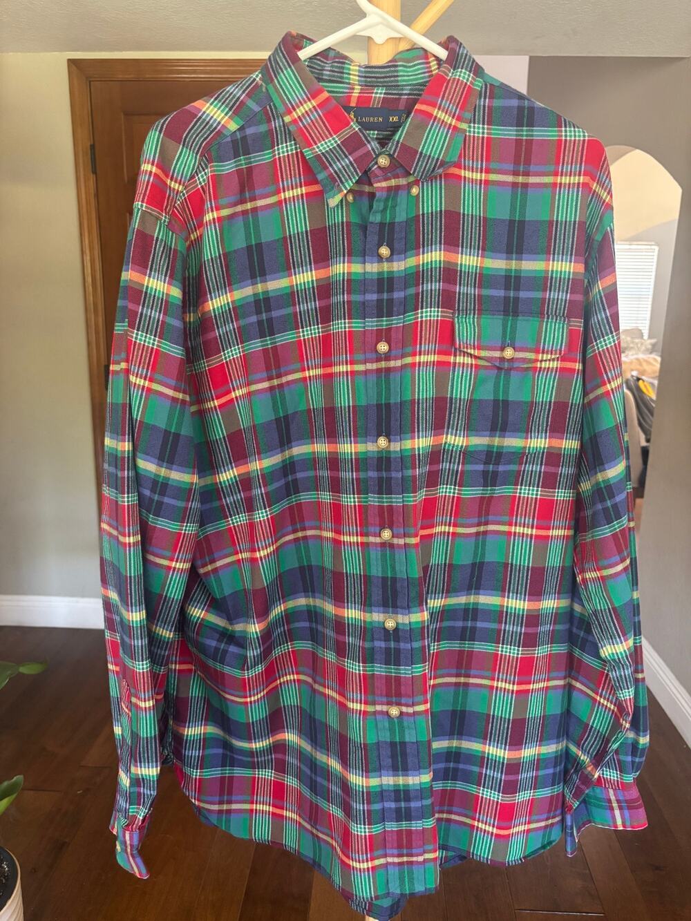 VTG Ralph Lauren Red Green Plaid Button Down Shirt Mens XXL Classic Fit Cotton